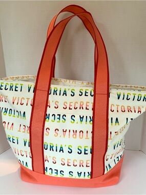 Victoria's Secret PINK Large Tote Bag Canvas Cotton Multicolor Logo Monogram Y2K